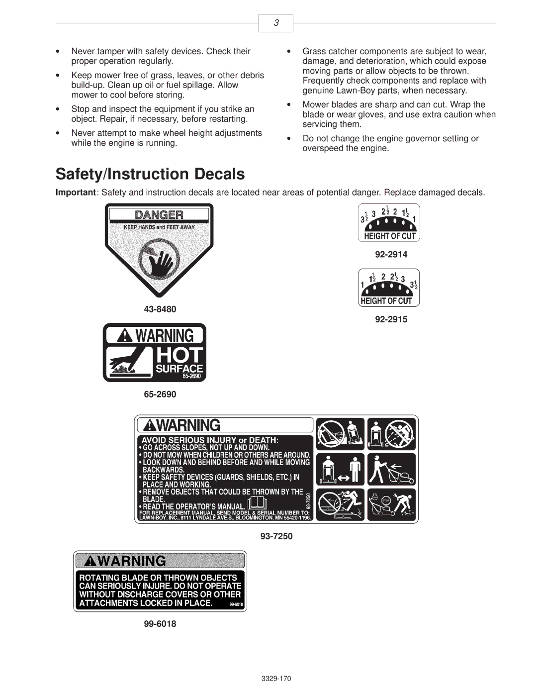 Lawn-Boy 10356, 10357, 10358 manual Safety/Instruction Decals 