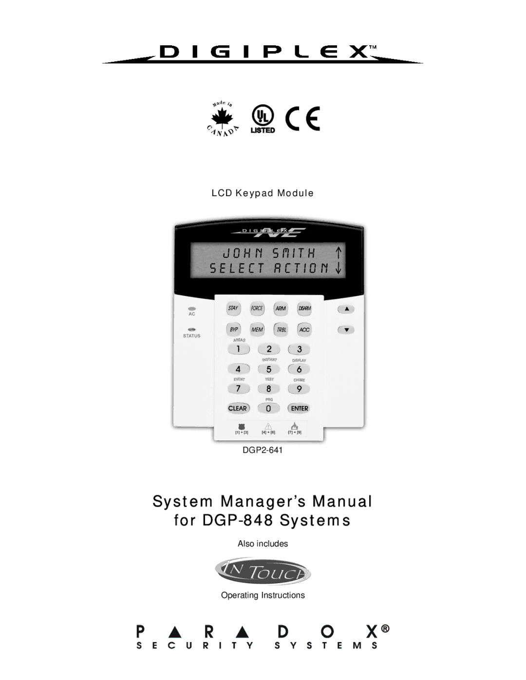 LCD Digital DGP2-641 operating instructions System Manager’s Manual For DGP-848 Systems 