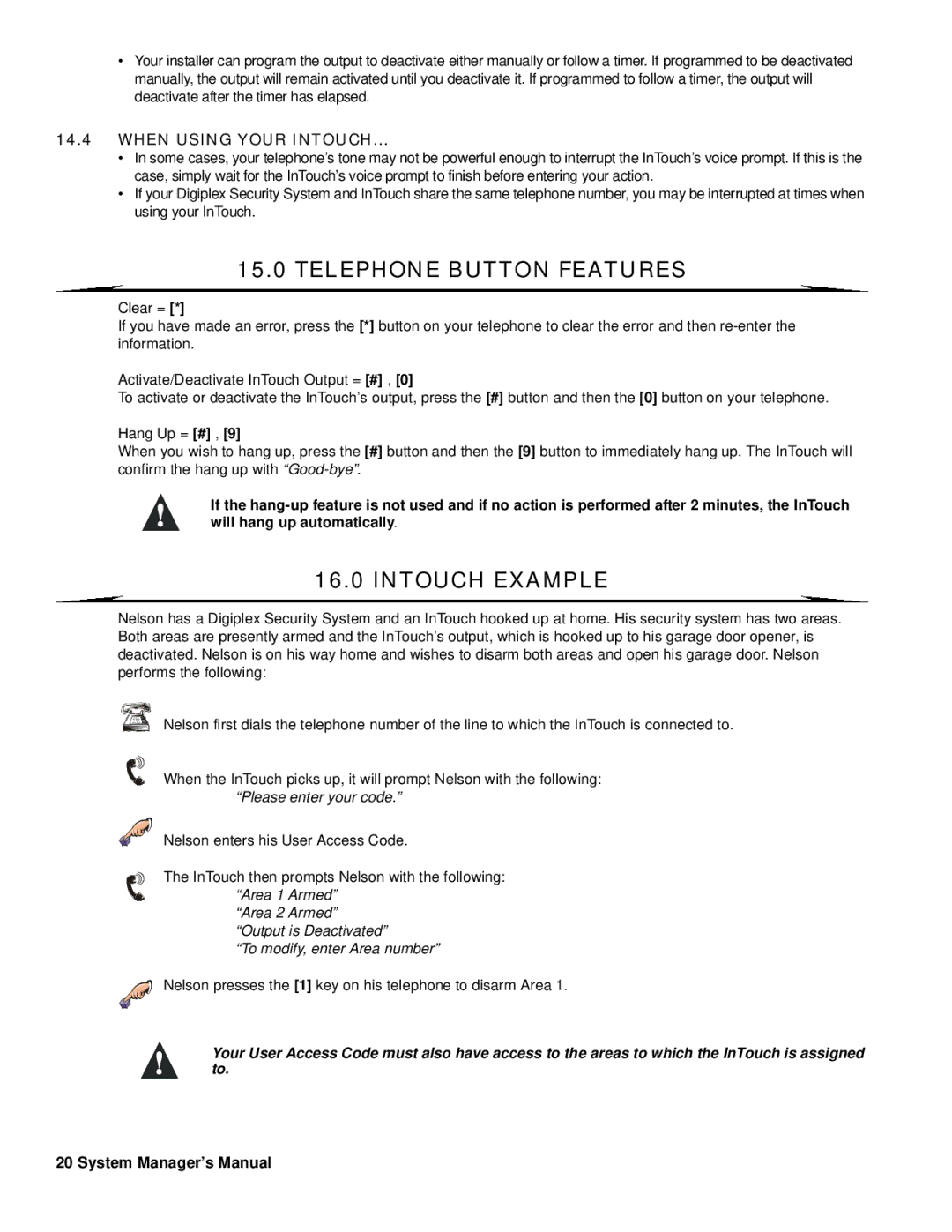 LCD Digital DGP2-641 operating instructions Telephone Button Features, Intouch Example, When Using Your Intouch 