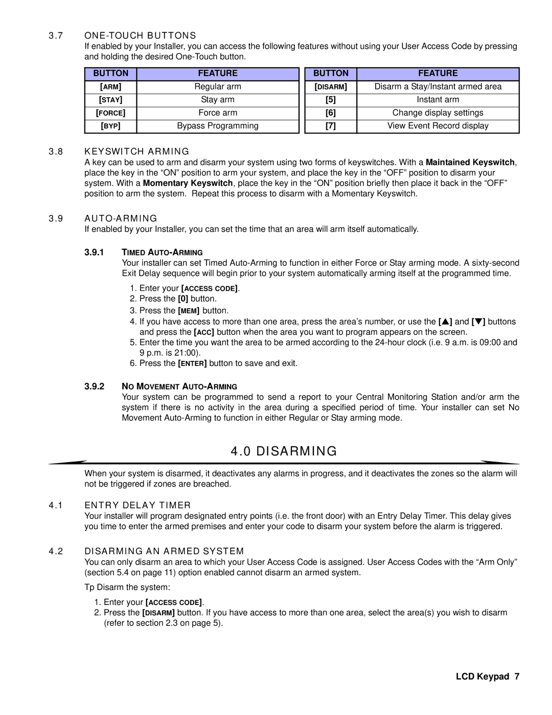 LCD Digital DGP2-641 operating instructions Disarming 