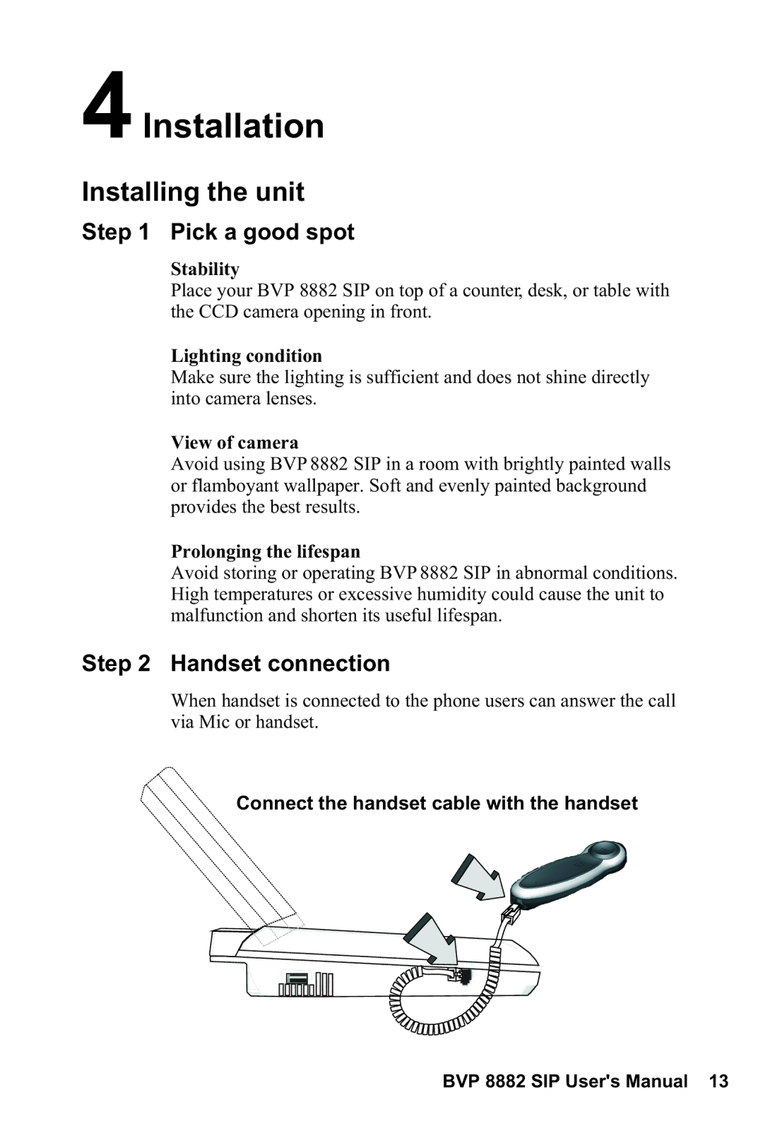 Lead Data BVP 8882 SIP manual Installation, Installing the unit 