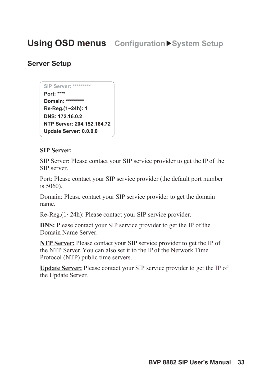 Lead Data BVP 8882 SIP manual Server Setup, SIP Server 