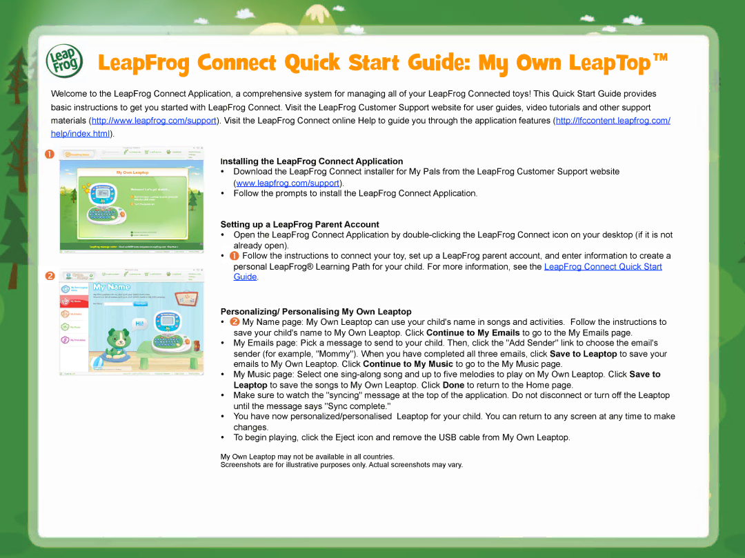 LeapFrog 19150 quick start LeapFrog Connect Quick Start Guide My Own LeapTop, Installing the LeapFrog Connect Application 