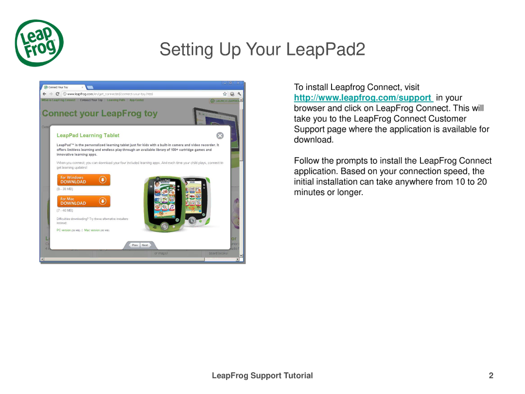 LeapFrog 32610 manual Setting Up Your LeapPad2 