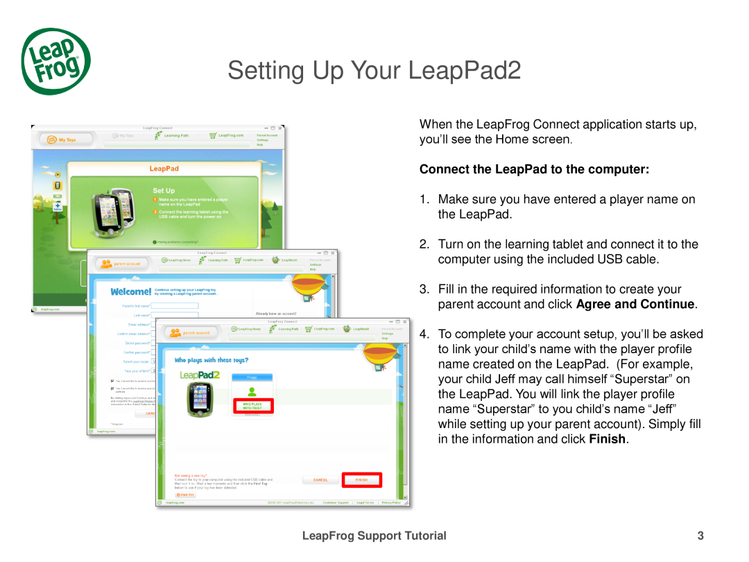 LeapFrog 32610 manual Connect the LeapPad to the computer, Setting Up Your LeapPad2 