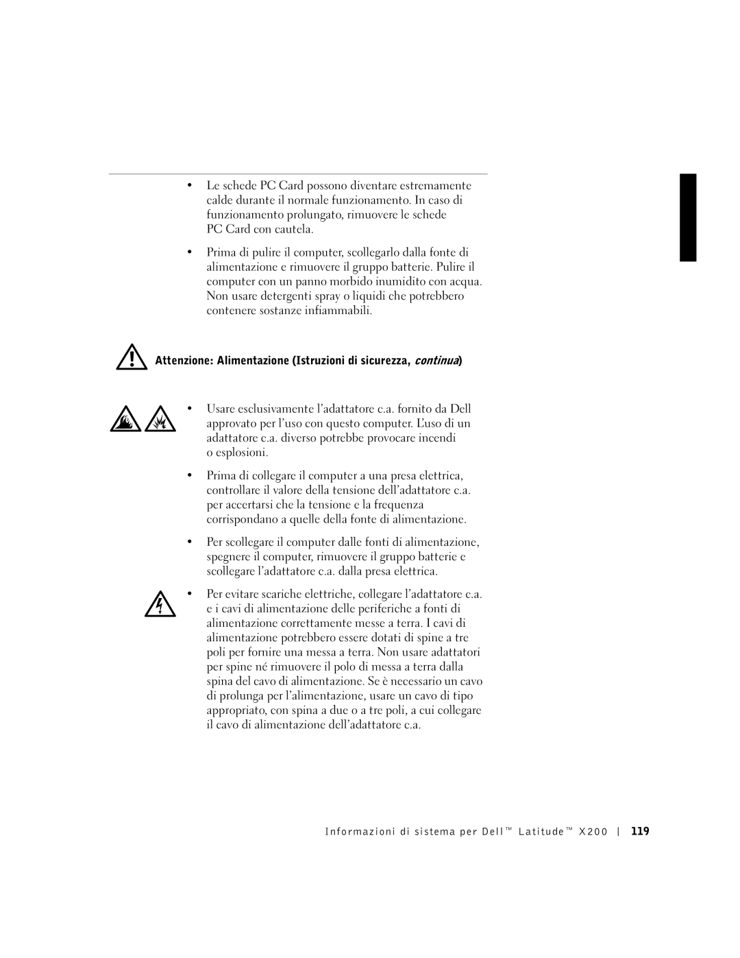 LeapFrog PP03S Attenzione Alimentazione Istruzioni di sicurezza, continua, Informazioni di sistema per Dell Latitude 119 