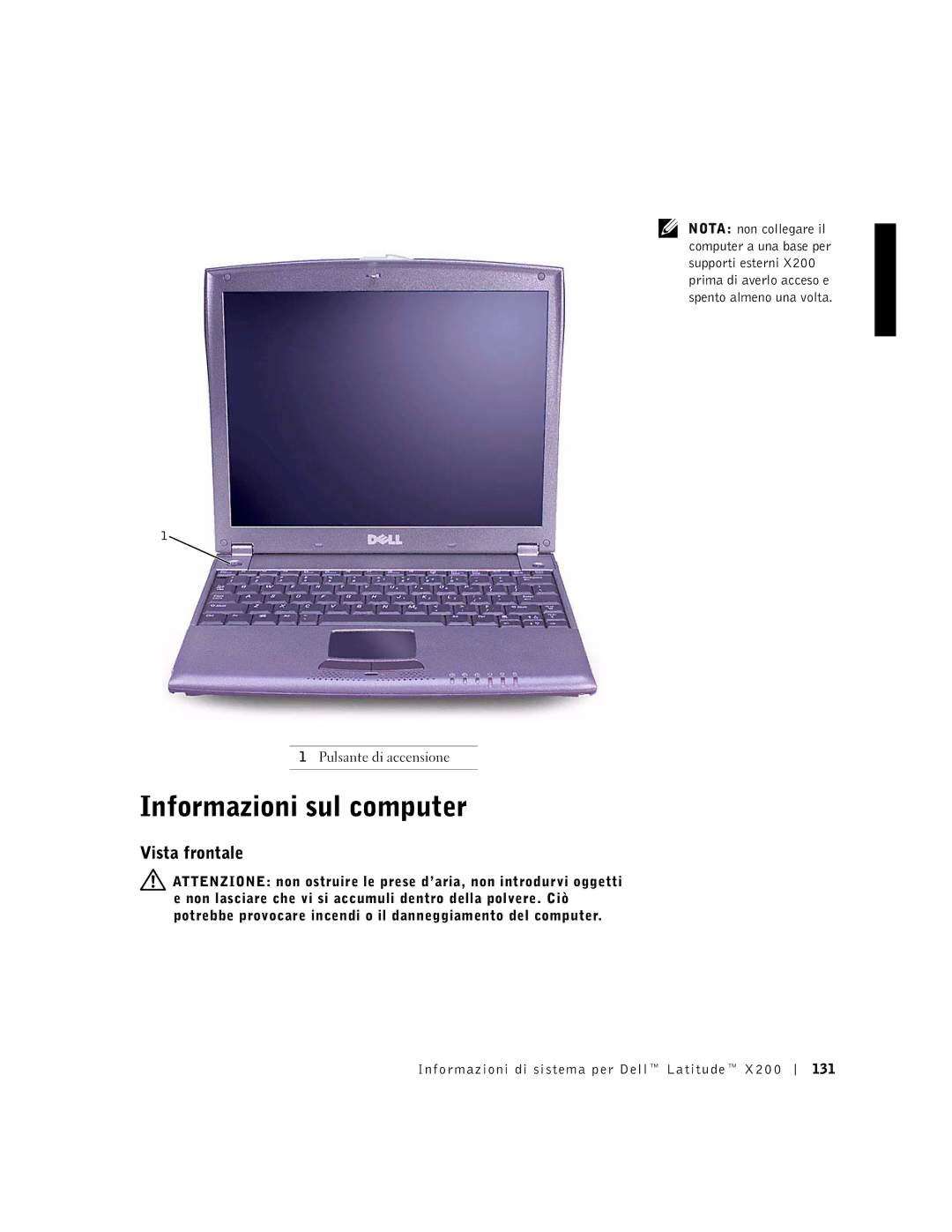 LeapFrog PP03S manual Informazioni sul computer, Vista frontale, Informazioni di sistema per Dell Latitude 131 