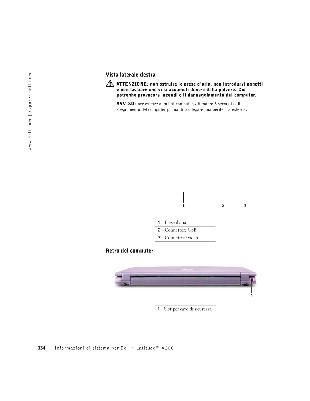 LeapFrog PP03S manual Vista laterale destra, Retro del computer, Informazioni di sistema per Dell Latitude 