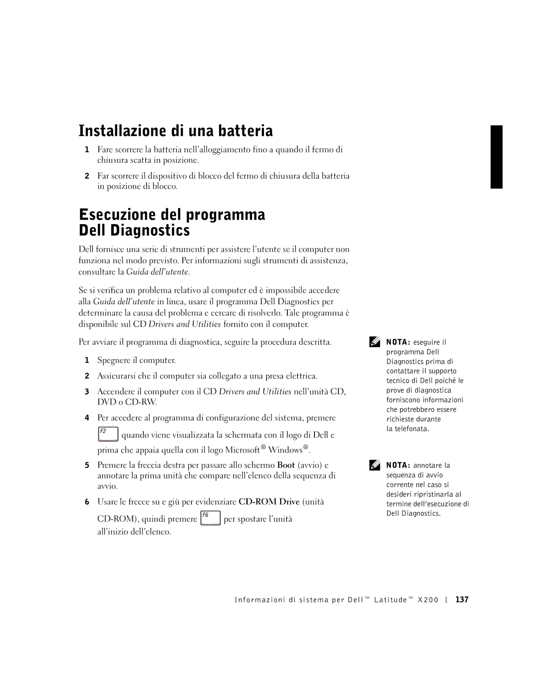 LeapFrog PP03S manual Installazione di una batteria, Esecuzione del programma Dell Diagnostics 