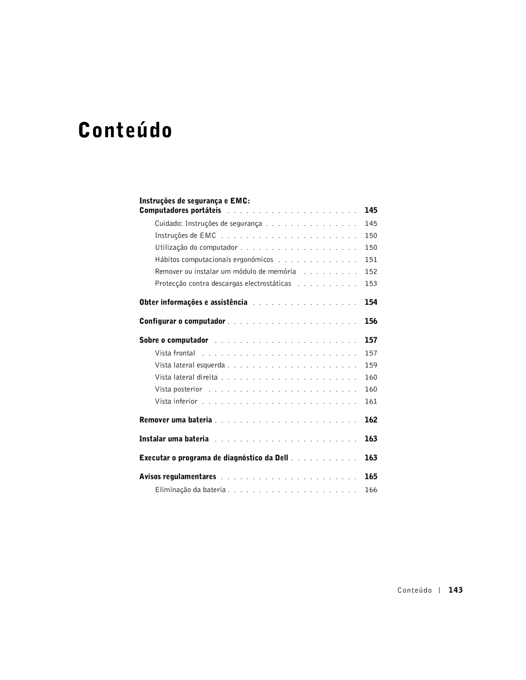 LeapFrog PP03S manual Cuidado Instruções de segurança 145, 150, 154, 156, 157, 159, 160, 161, 162, 163, 165, 166 