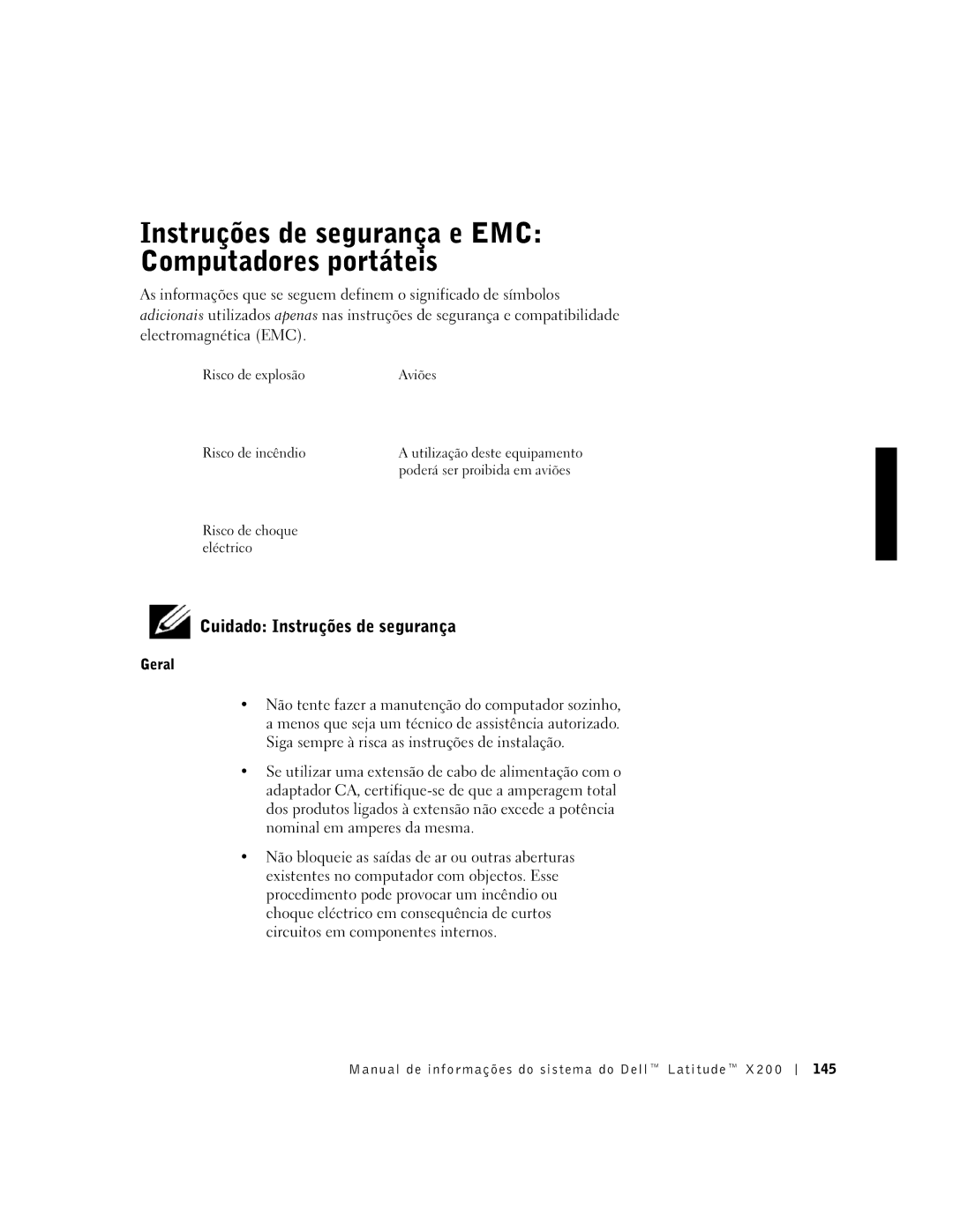 LeapFrog PP03S manual Instruções de segurança e EMC Computadores portáteis, Cuidado Instruções de segurança, Geral 