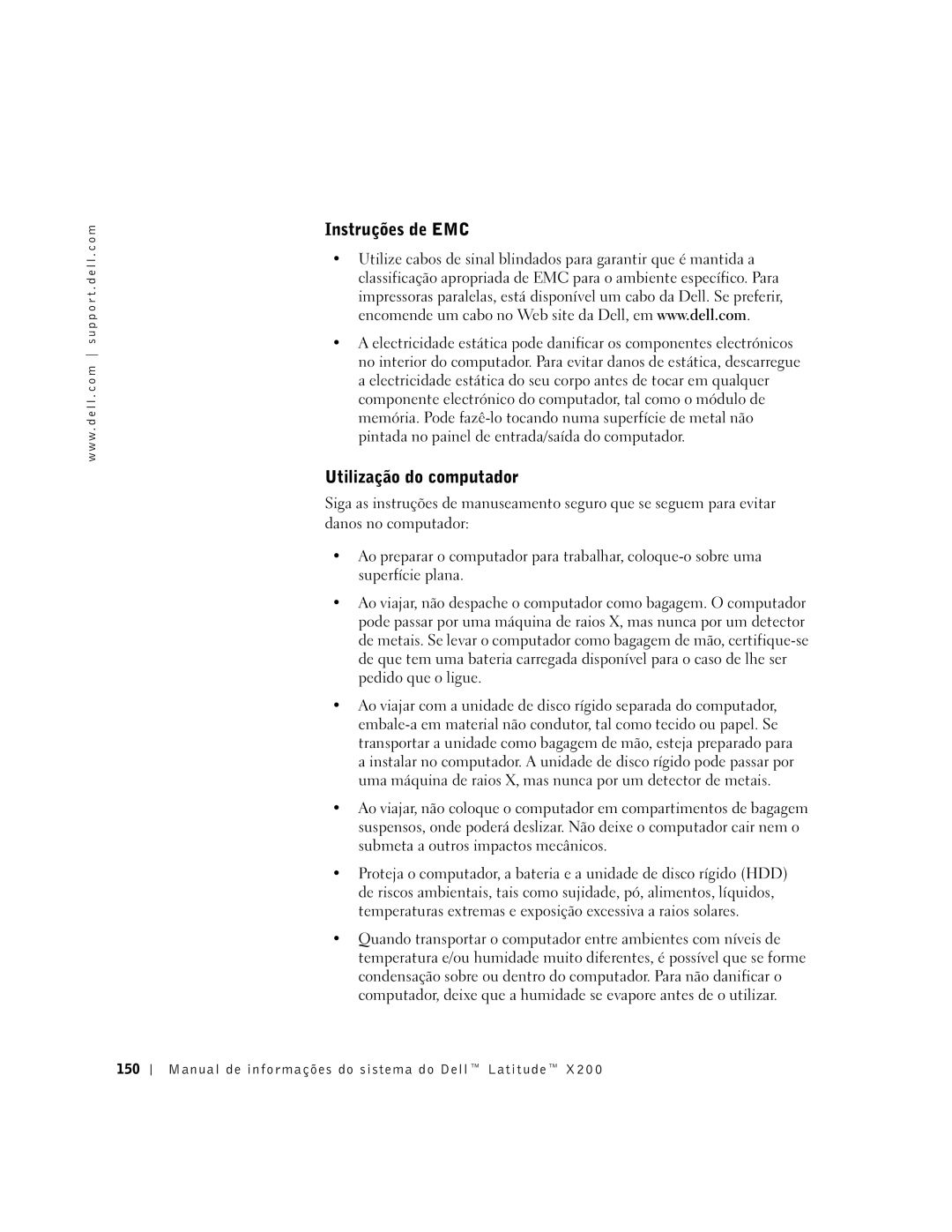 LeapFrog PP03S manual Instruções de EMC, Utilização do computador, Manual de informações do sistema do Dell Latitude 