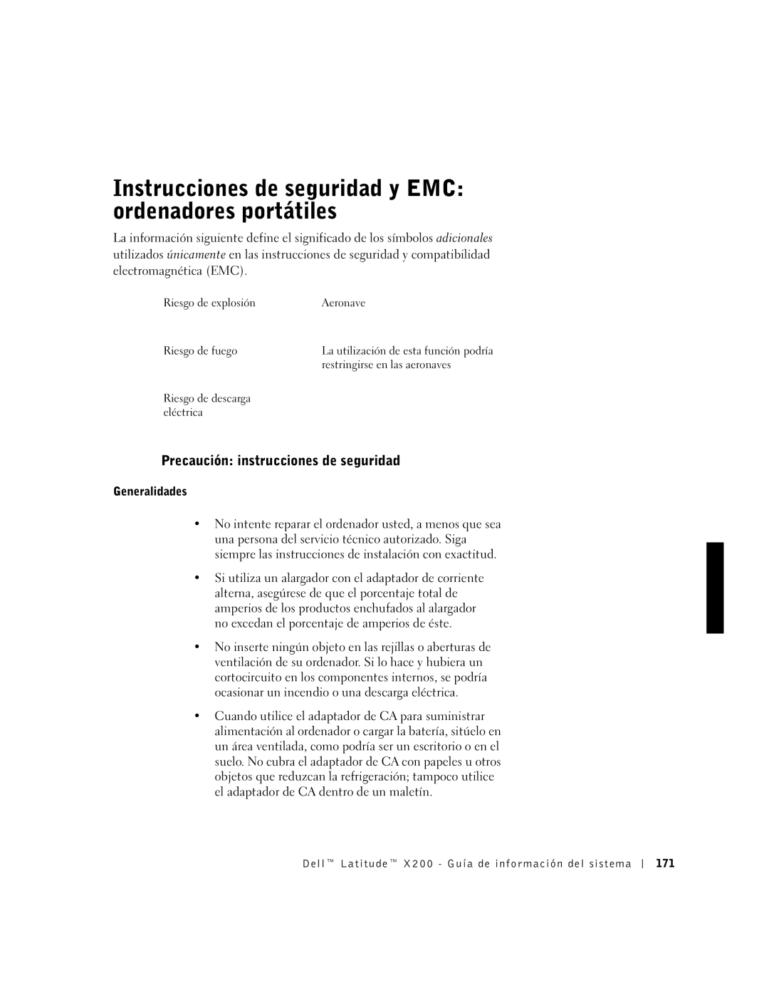 LeapFrog PP03S manual Instrucciones de seguridad y EMC ordenadores portátiles, Precaución instrucciones de seguridad 