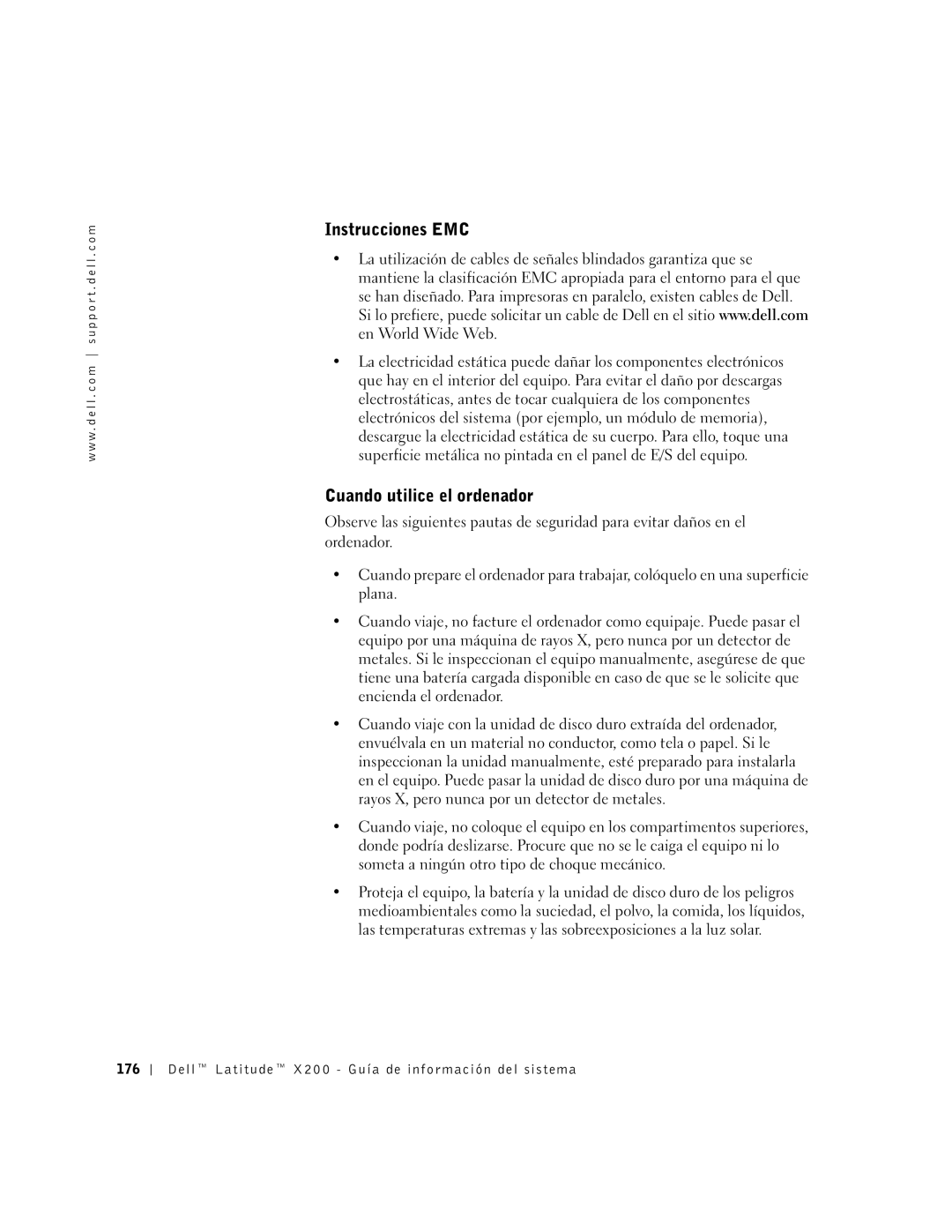 LeapFrog PP03S manual Instrucciones EMC, Cuando utilice el ordenador, Dell Latitude X200 Guía de información del sistema 