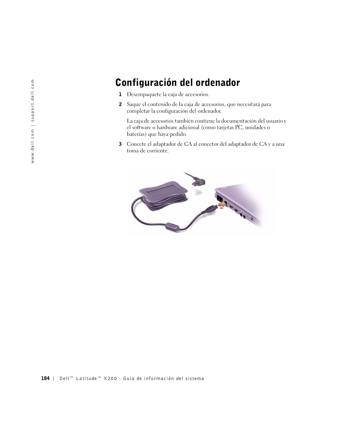 LeapFrog PP03S manual Configuración del ordenador, Dell Latitude X200 Guía de información del sistema 