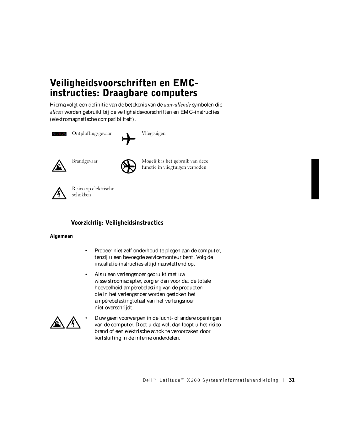 LeapFrog PP03S manual Voorzichtig Veiligheidsinstructies, Algemeen, Dell Latitude X200 Systeeminformatiehandleiding 