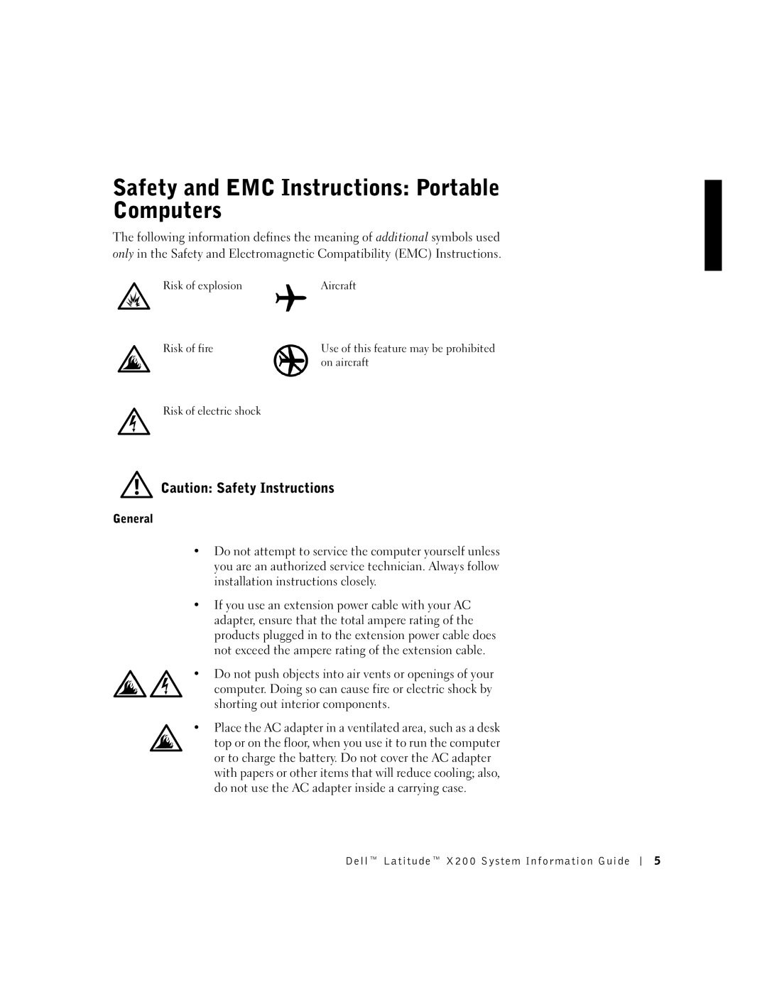 LeapFrog PP03S manual Safety and EMC Instructions Portable Computers, General, Dell Latitude X200 System Information Guide 