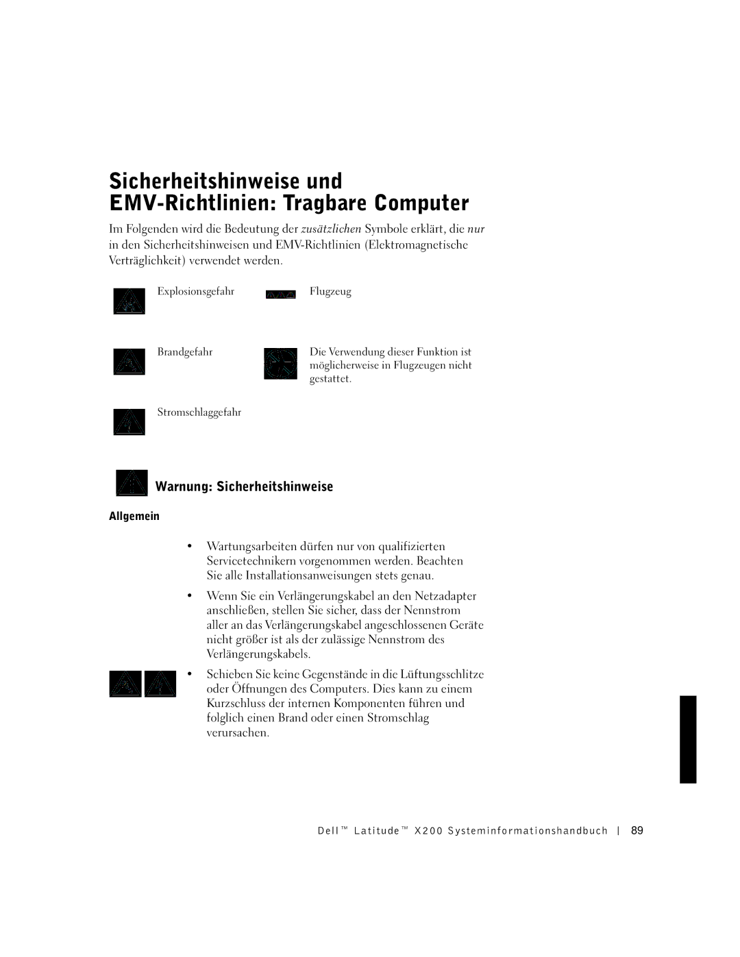 LeapFrog PP03S manual Sicherheitshinweise und EMV-Richtlinien Tragbare Computer, Warnung Sicherheitshinweise, Allgemein 