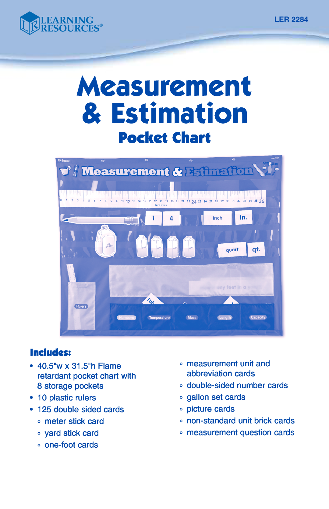 Learning Resources 2284 manual Includes, Measurement & Estimation, Pocket Chart 