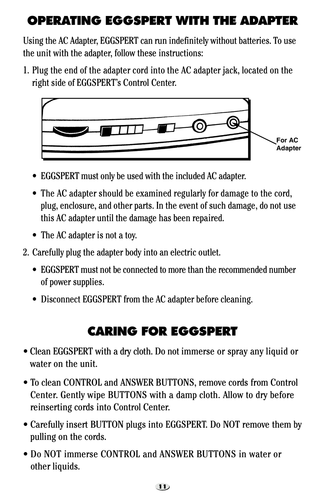 Learning Resources EI-7880 manual Operating Eggspert with the Adapter, Caring for Eggspert 