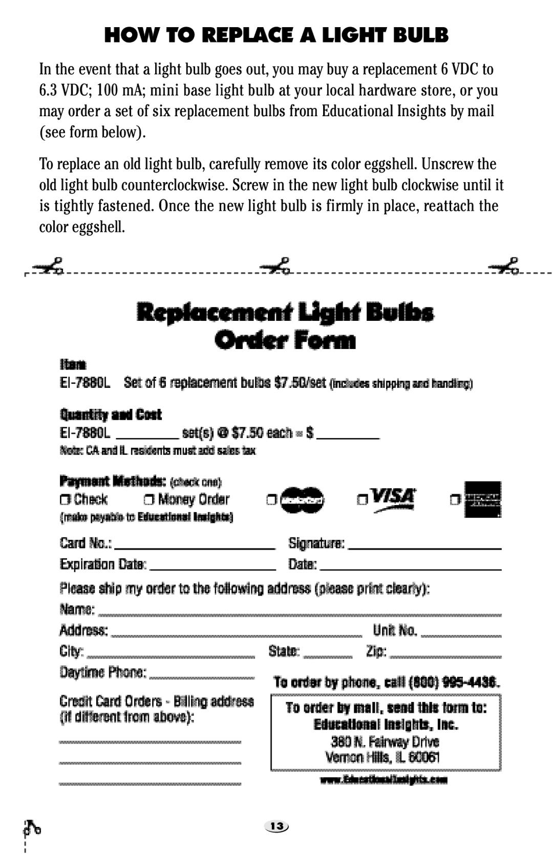 Learning Resources EI-7880 manual HOW to Replace a Light Bulb 