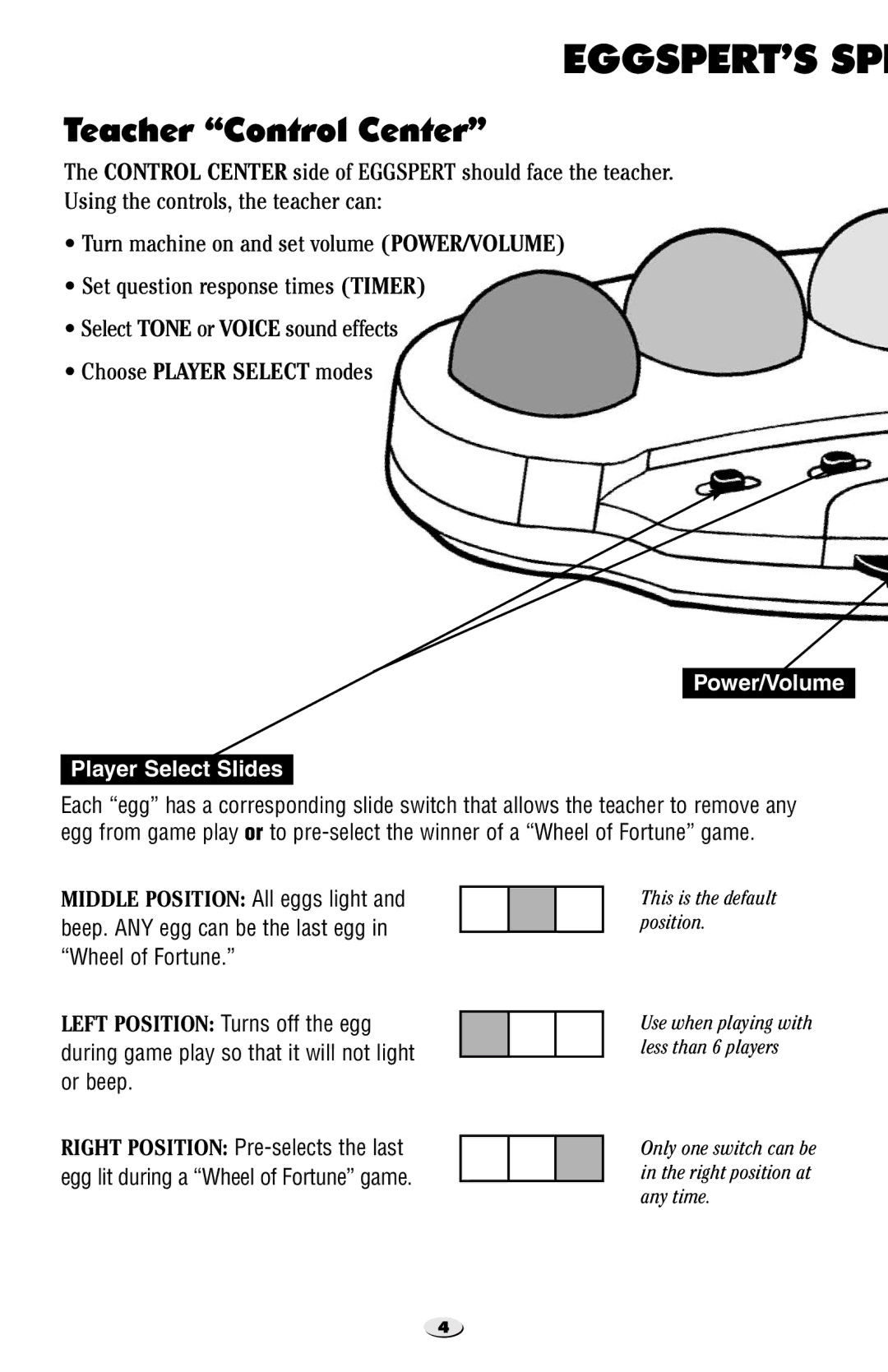 Learning Resources EI-7880 manual Eggspert’S Spe, Teacher Control Center 