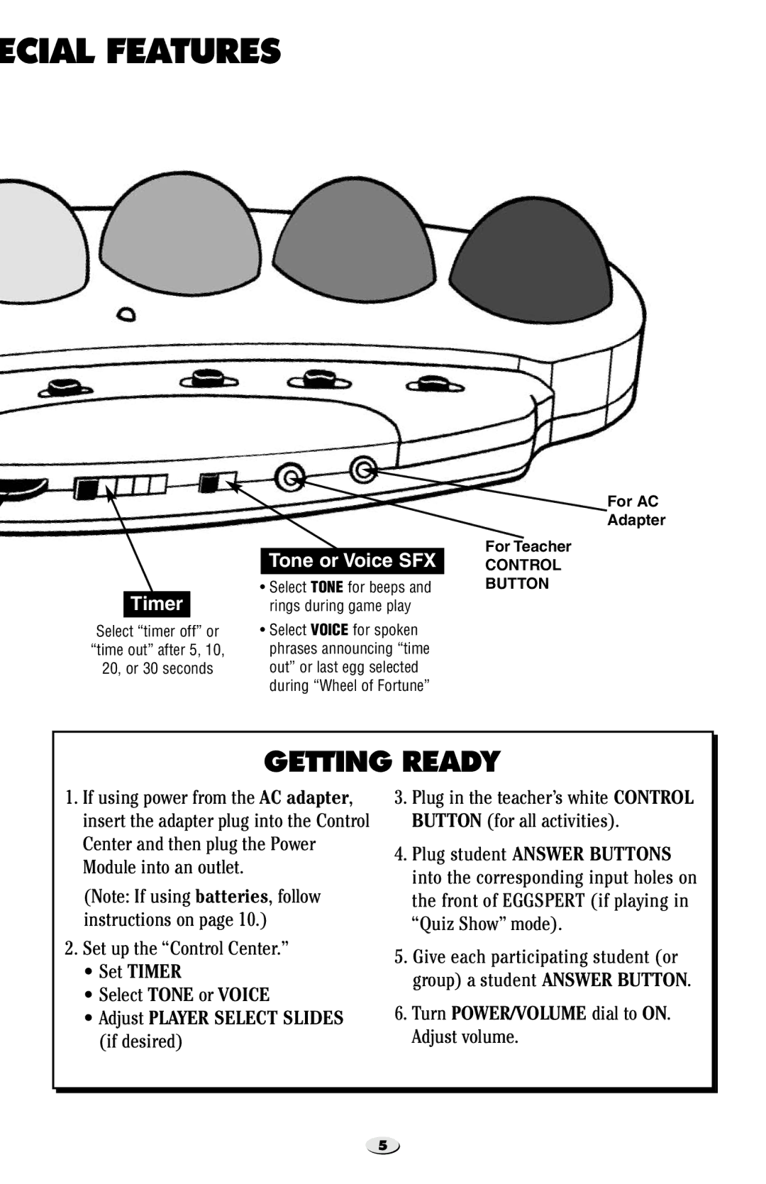 Learning Resources EI-7880 manual Ecial Features, Getting Ready 