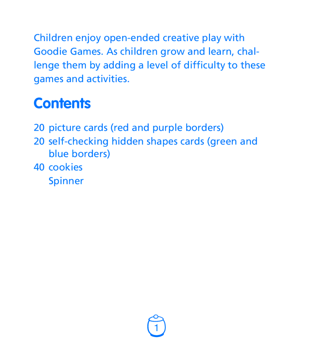 Learning Resources Goodie Game manual Contents 