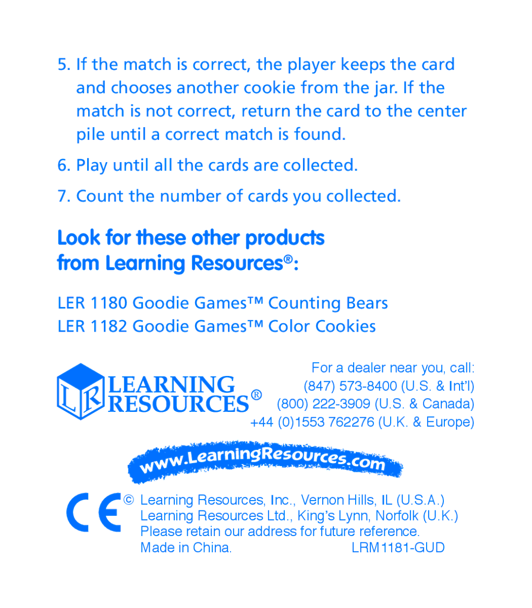 Learning Resources Goodie Game manual Look for these other products from Learning Resources 