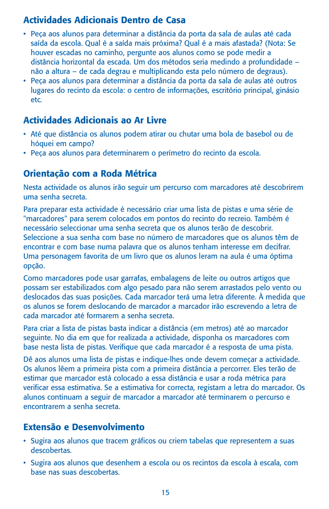 Learning Resources LER 0343 manual Actividades Adicionais Dentro de Casa, Actividades Adicionais ao Ar Livre 