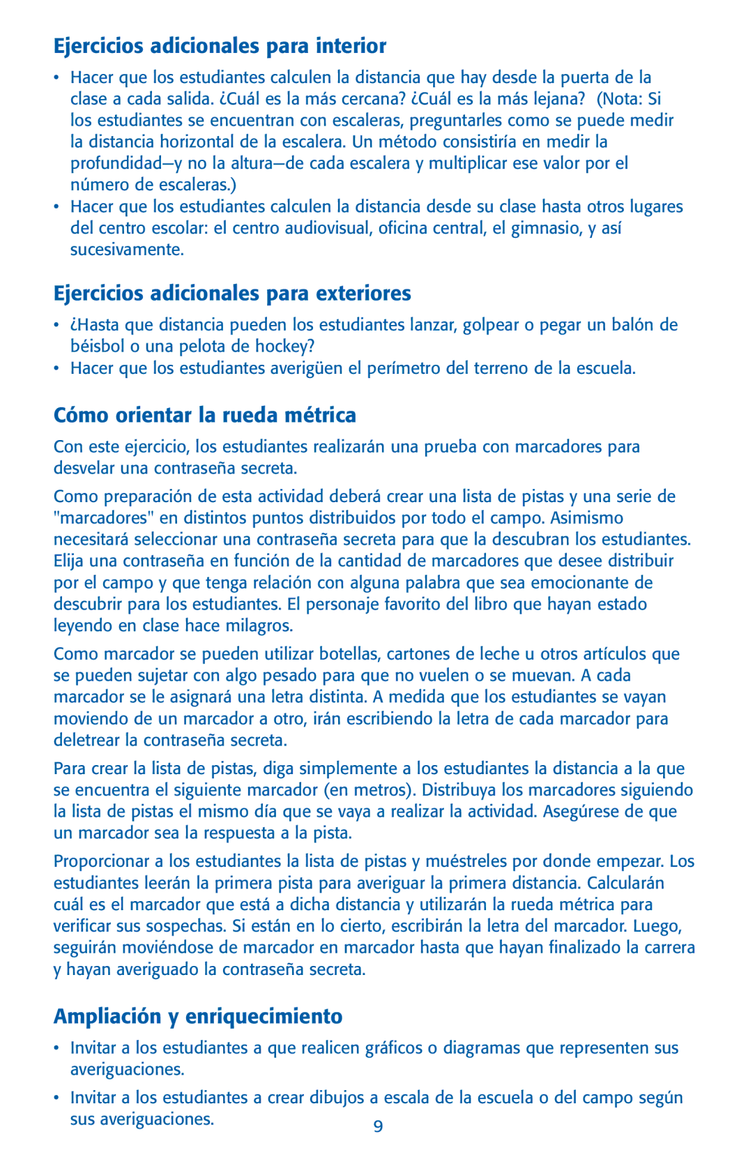 Learning Resources LER 0343 manual Ejercicios adicionales para interior, Ejercicios adicionales para exteriores 