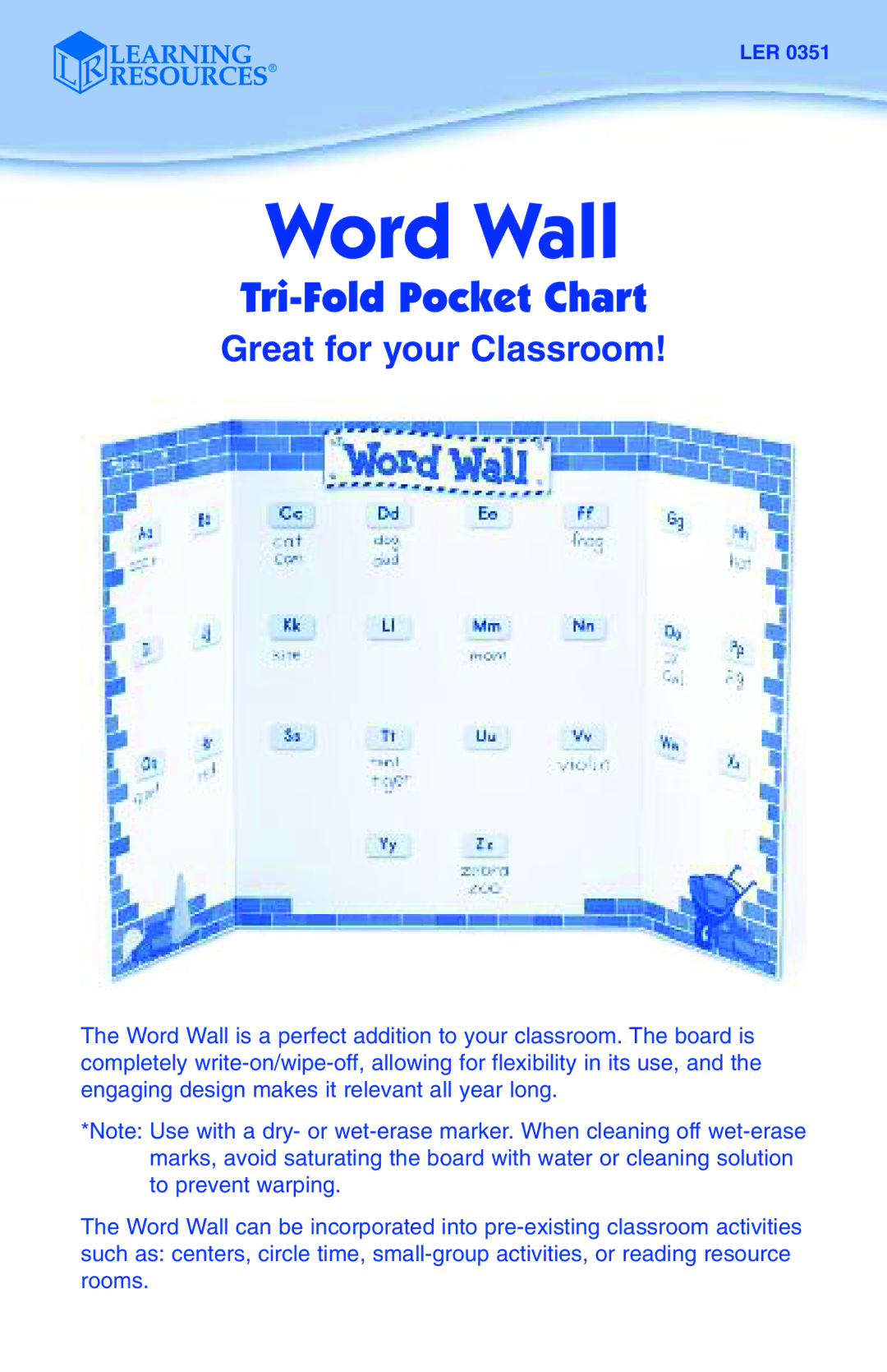 Learning Resources LER 0351 manual Word Wall, Tri-Fold Pocket Chart, Great for your Classroom 