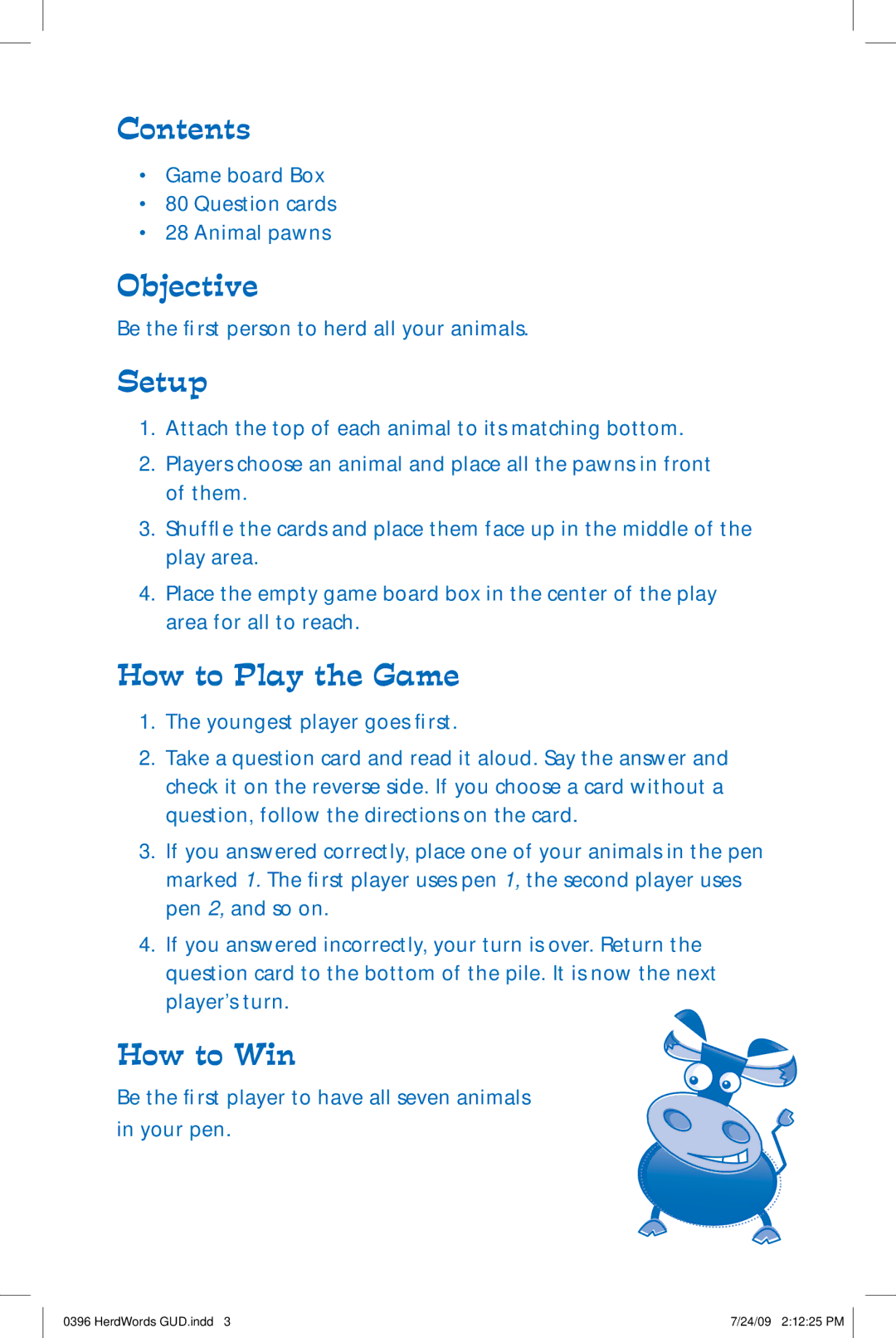 Learning Resources LER 0396 manual Contents, Objective, Setup, How to Play the Game, How to Win 