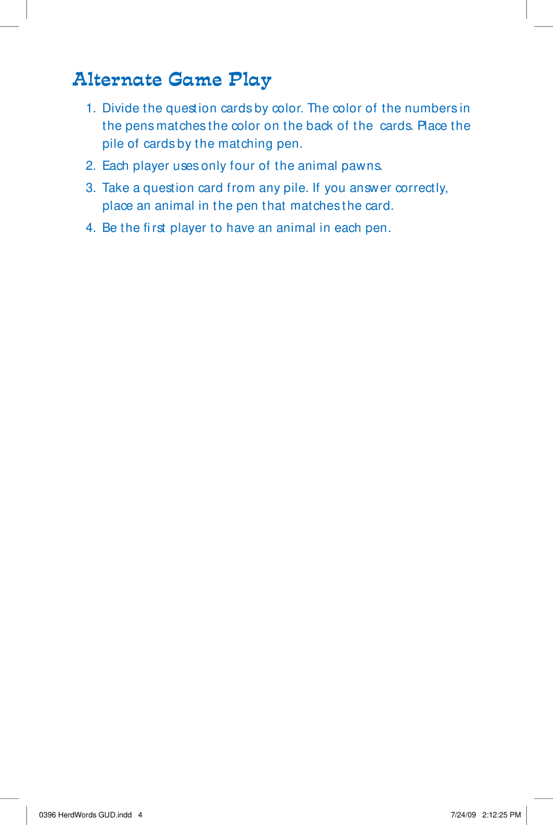 Learning Resources LER 0396 manual Alternate Game Play 