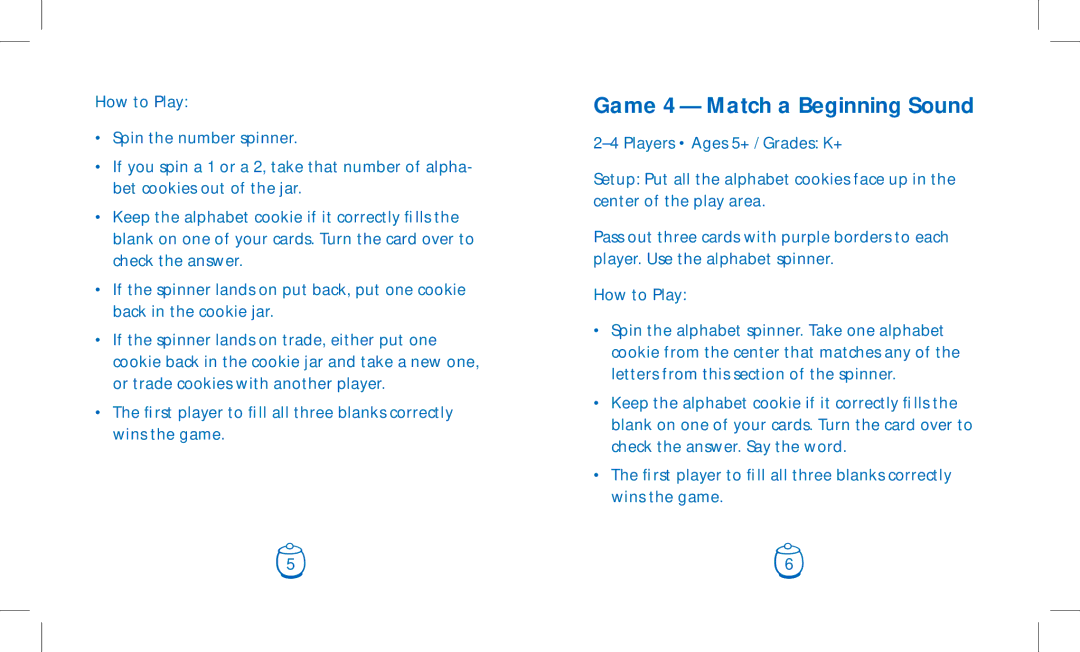 Learning Resources LER 1183 manual Game 4 Match a Beginning Sound 