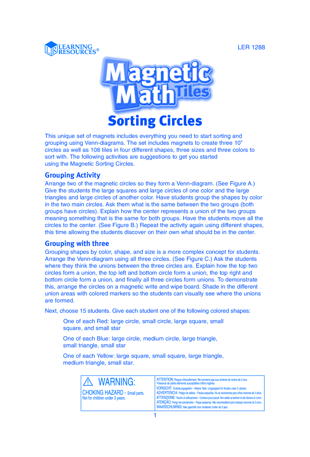 Learning Resources LER 1288 manual Grouping Activity, Grouping with three 