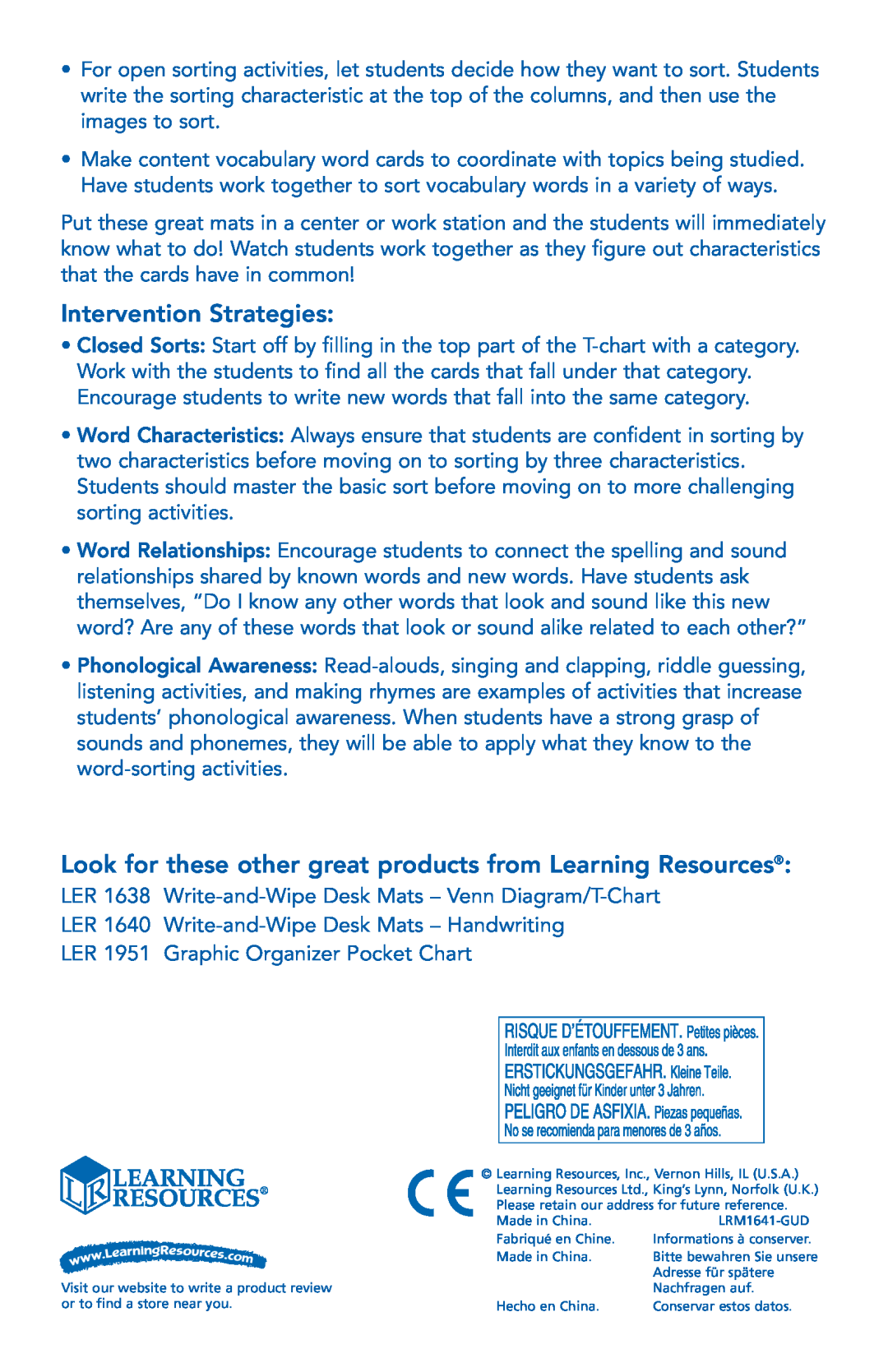 Learning Resources LER 1641 manual Intervention Strategies, Look for these other great products from Learning Resources 