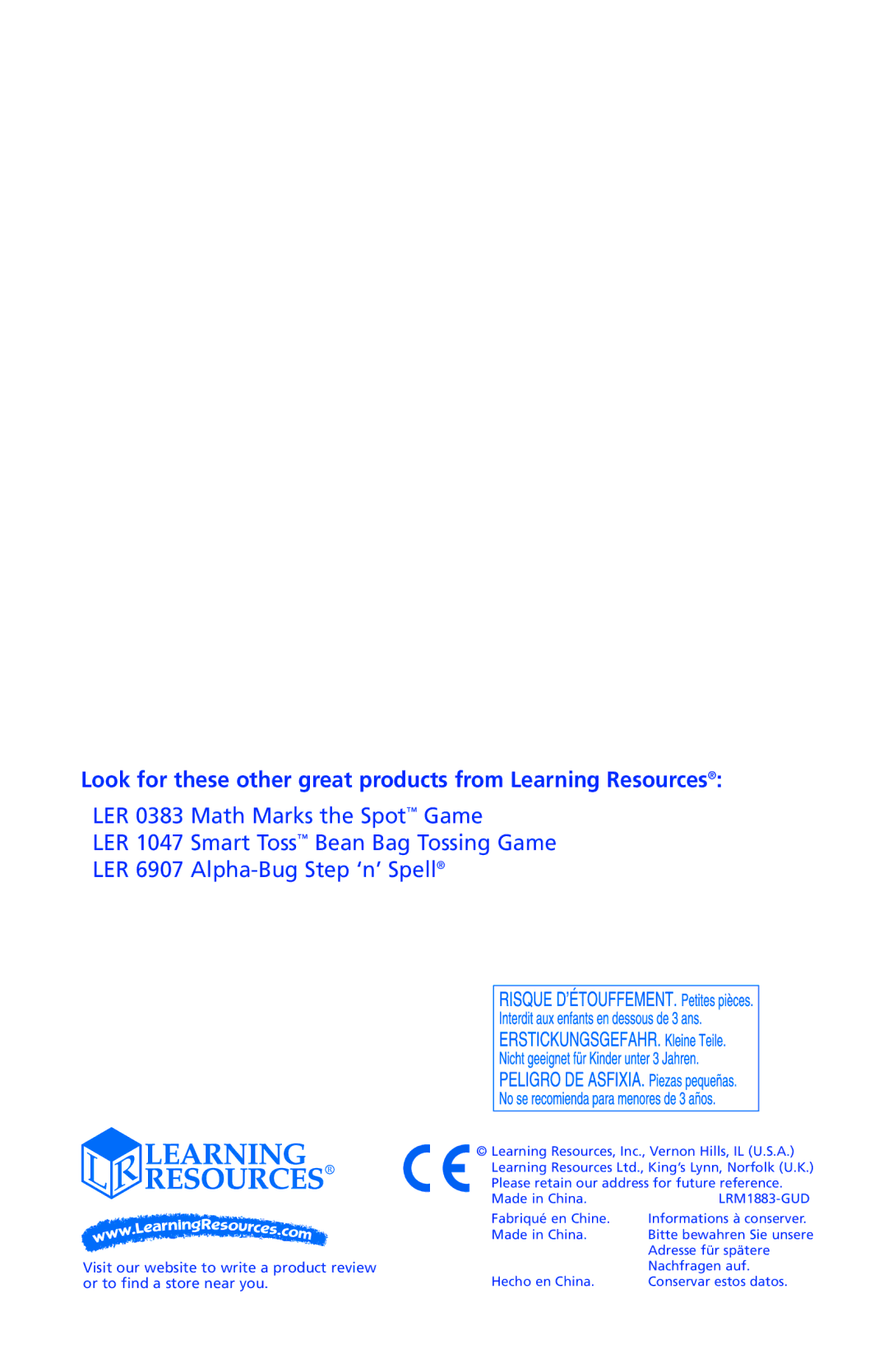 Learning Resources LER 1883 manual Look for these other great products from Learning Resources 