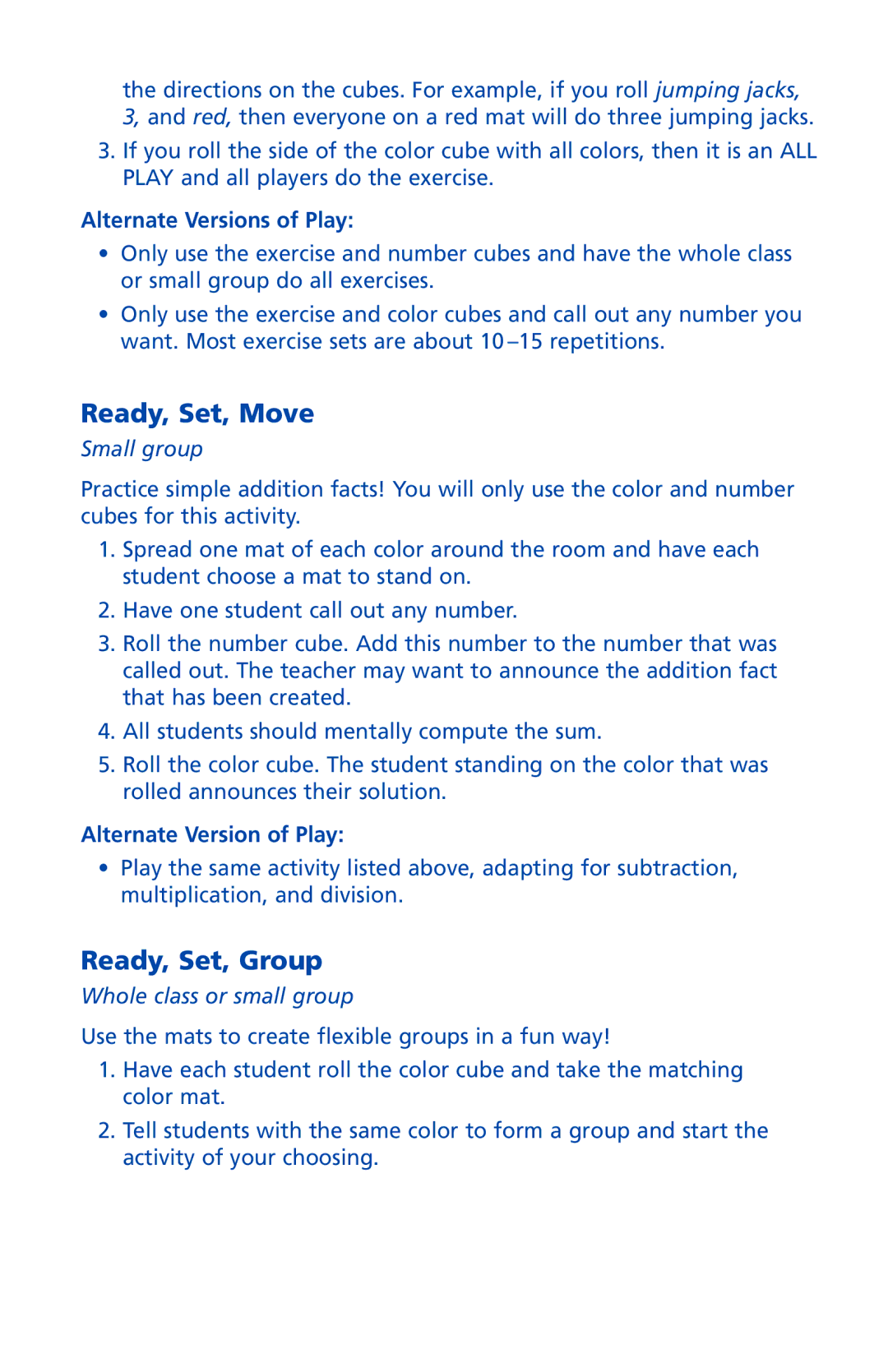 Learning Resources LER 1883 manual Ready, Set, Group, Alternate Versions of Play, Alternate Version of Play 