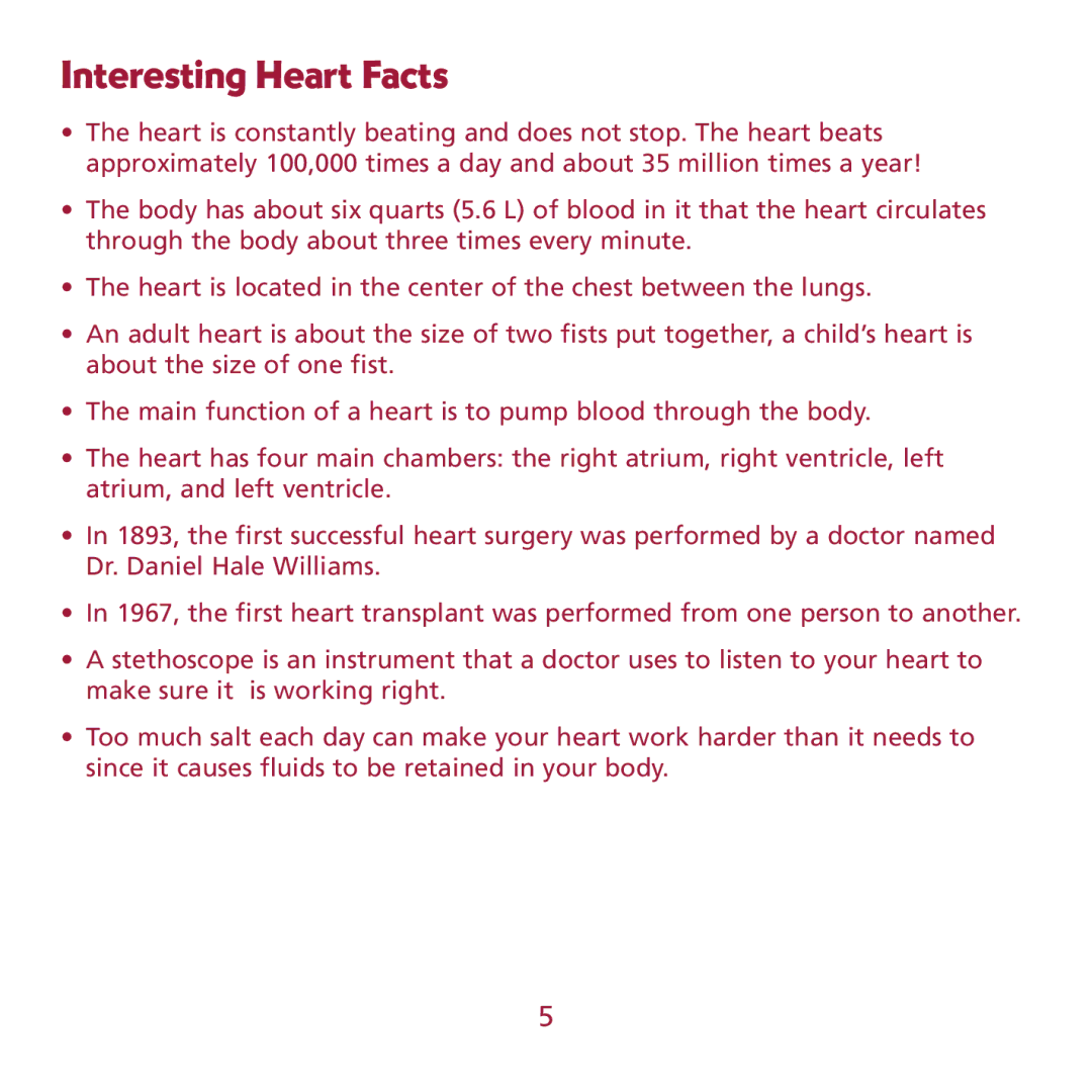 Learning Resources LER 1902 manual Interesting Heart Facts 