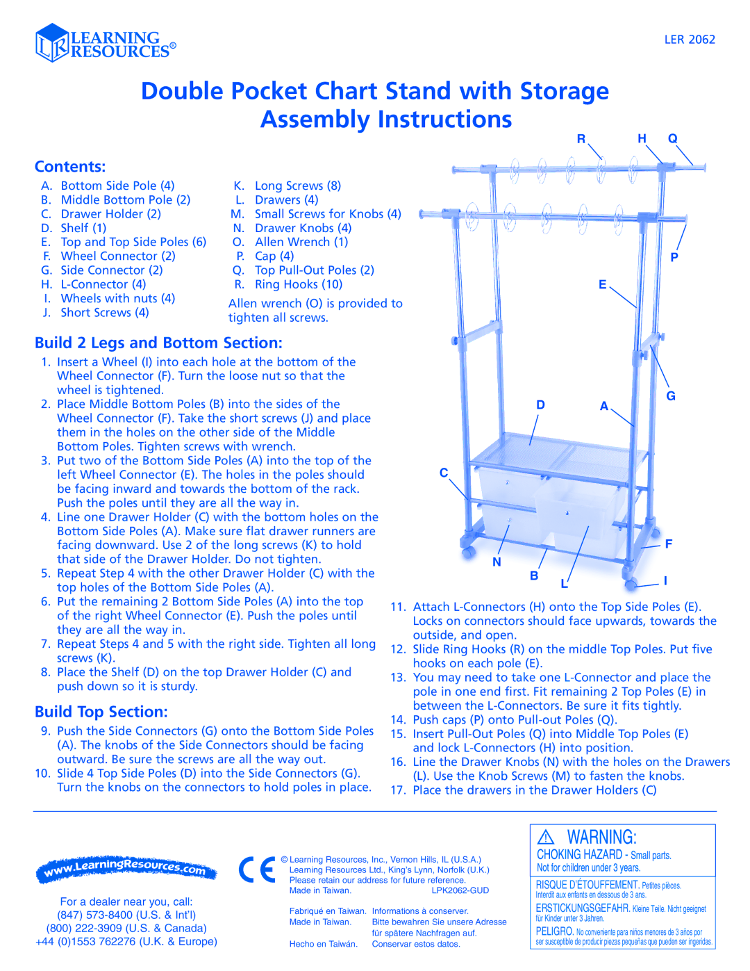 Learning Resources LER 2062 manual Contents, Build 2 Legs and Bottom Section, Build Top Section 