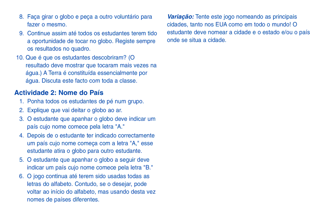 Learning Resources LER 2432 manual Actividade 2 Nome do País 