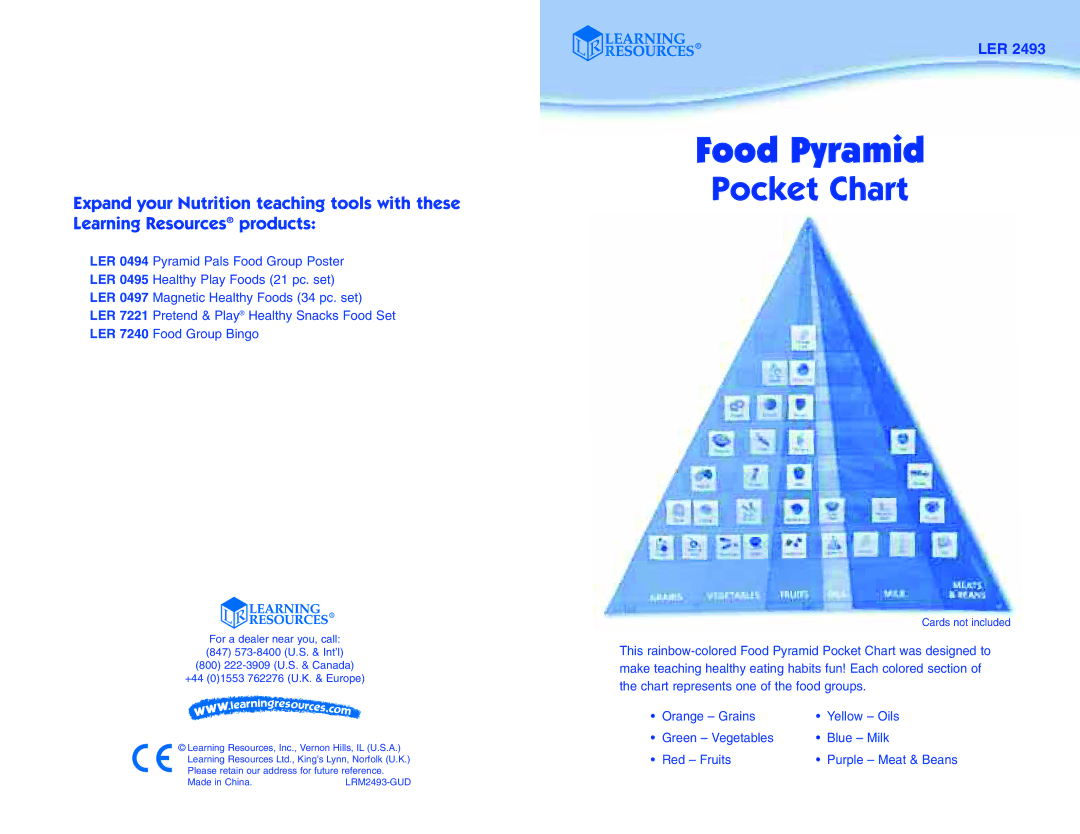 Learning Resources LER 2493 manual Food Pyramid, Pocket Chart 