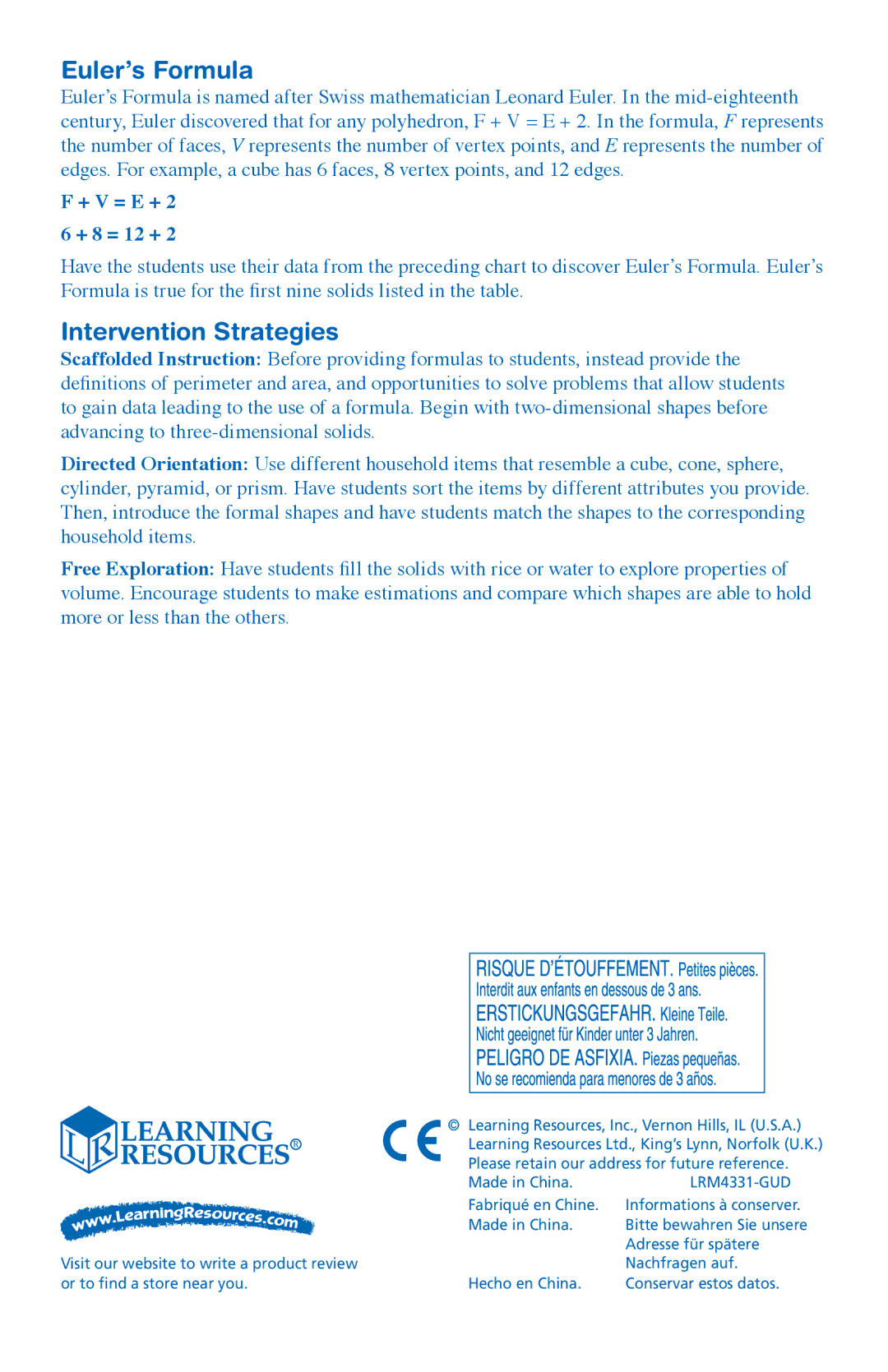 Learning Resources ler 4331 manual Euler’s Formula, Intervention Strategies 