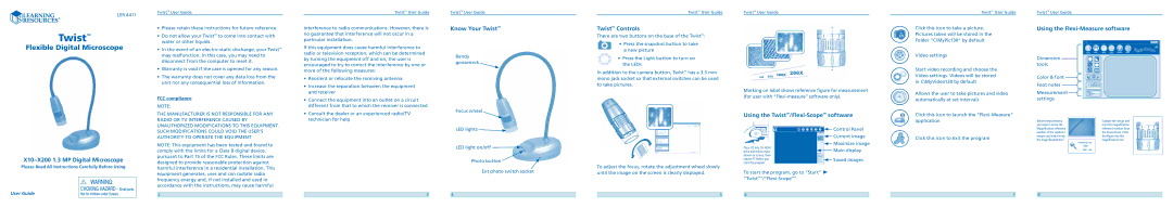 Learning Resources LER 4411 X200, LER 4411 X10 warranty Know Your Twist, Twist Controls, Using the Flexi-Measure software 