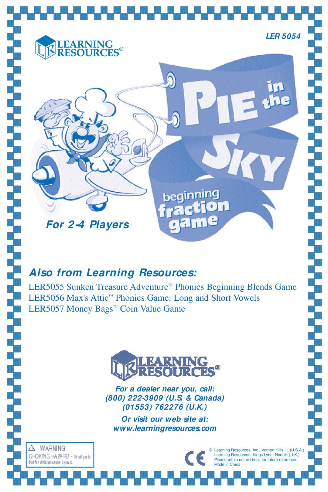 Learning Resources LER 5054 manual For 2-4 Players Also from Learning Resources 