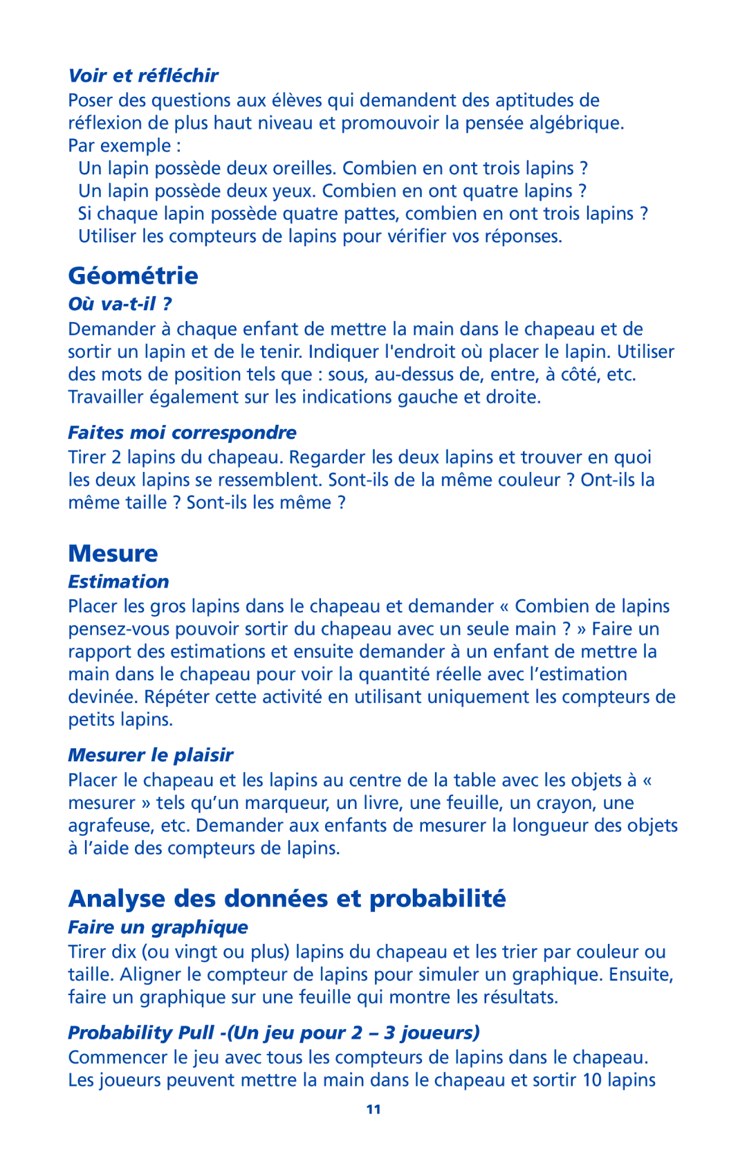 Learning Resources LER 6226 manual Géométrie, Mesure, Analyse des données et probabilité 