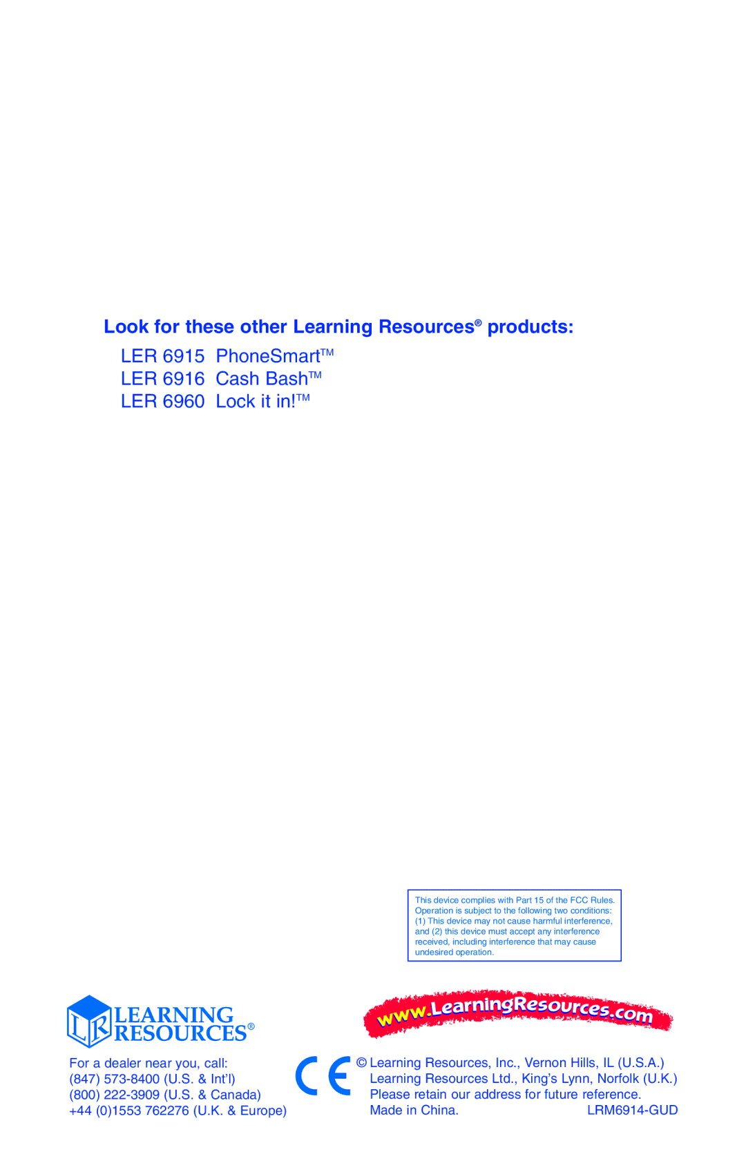 Learning Resources LER 6914 manual Look for these other Learning Resources products 