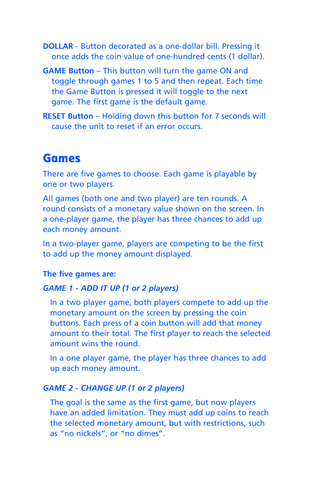 Learning Resources LER 6916 manual Games, Game 1 ADD IT UP 1 or 2 players 