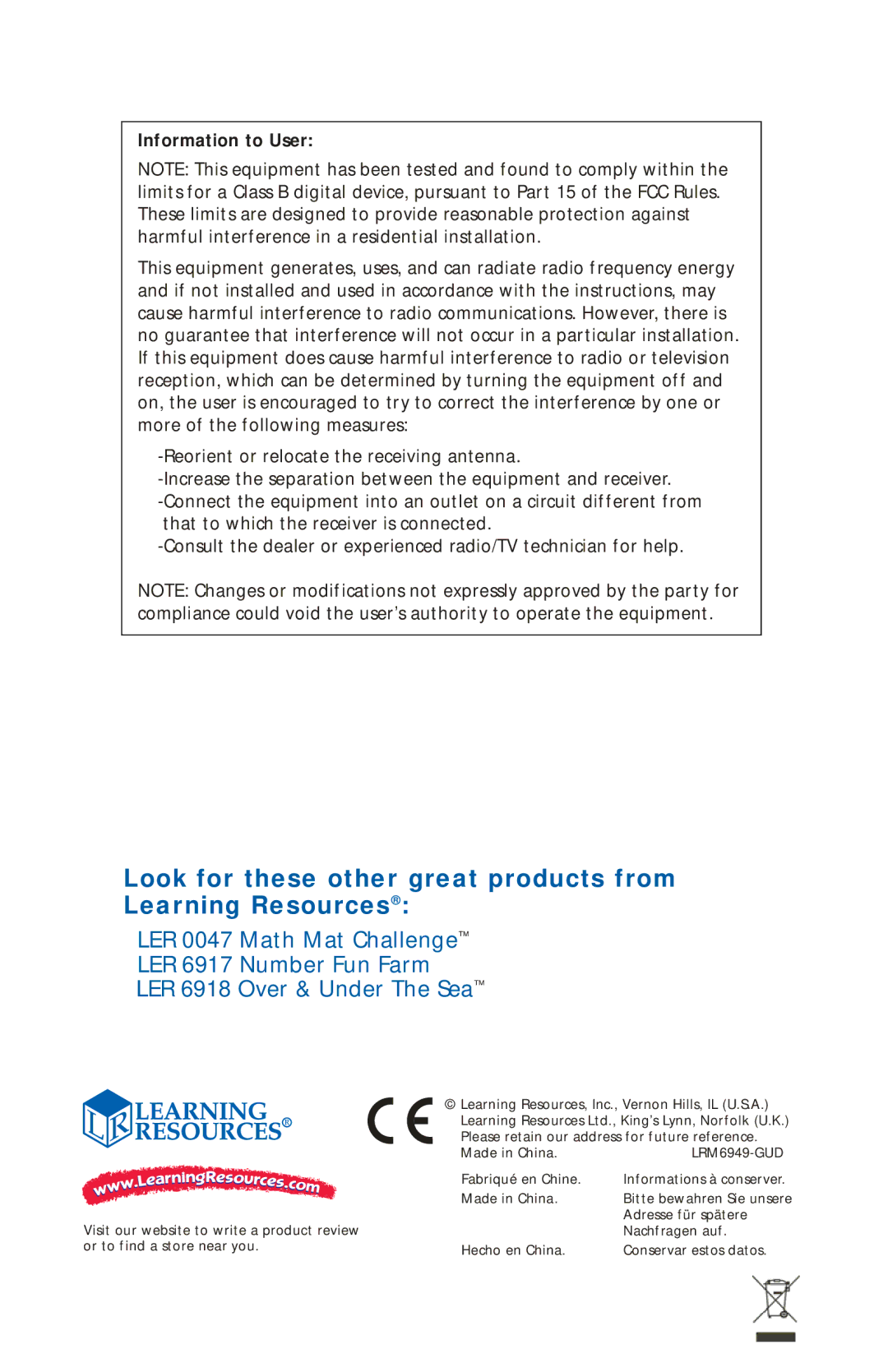 Learning Resources LER 6949 manual Look for these other great products from Learning Resources 